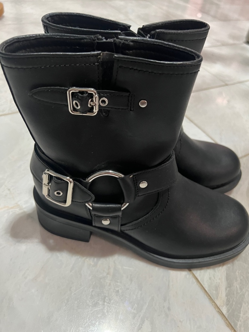 Black Biker Harness Boots with Silver Hardware